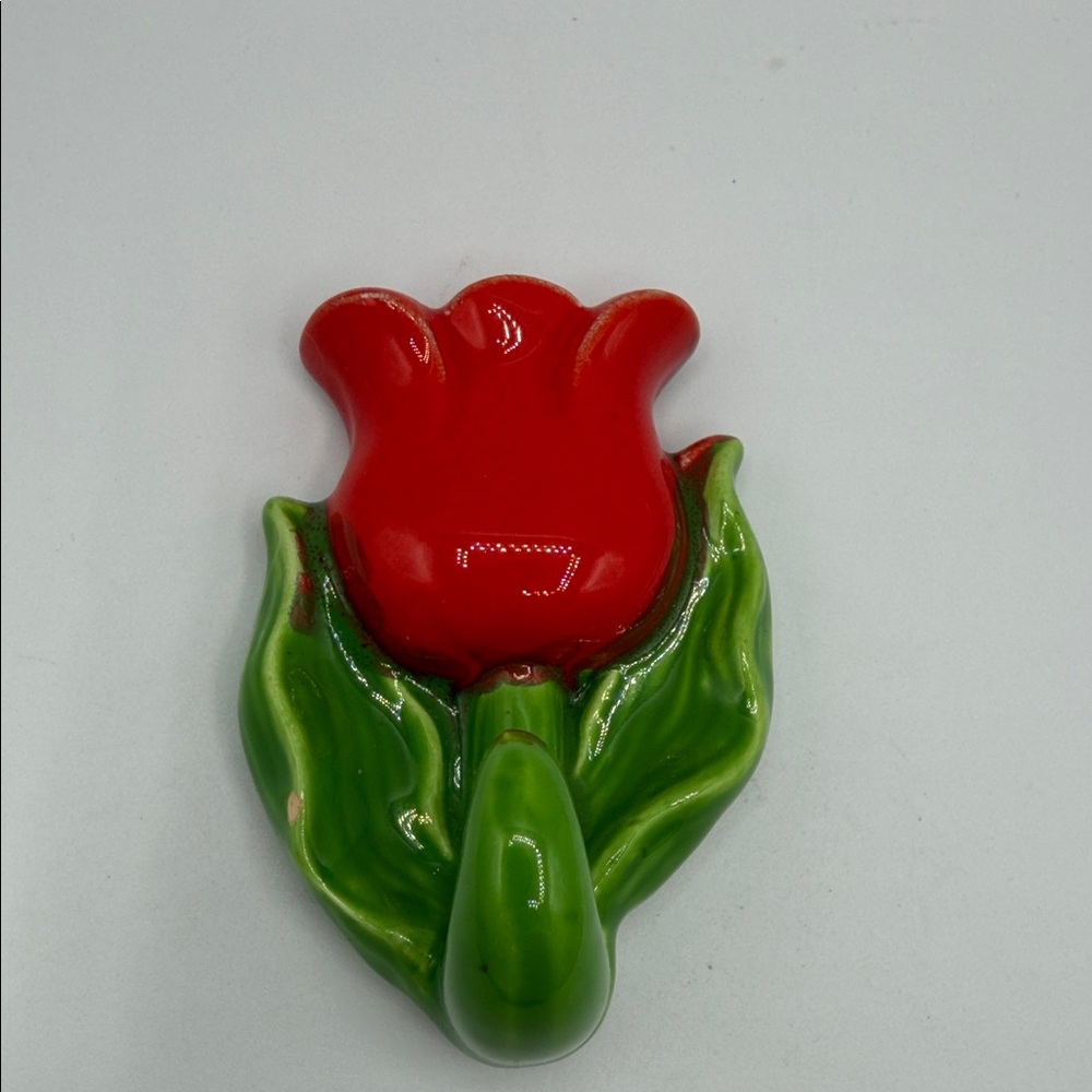 Red and Green Ceramic Tulip Wall Hook Art